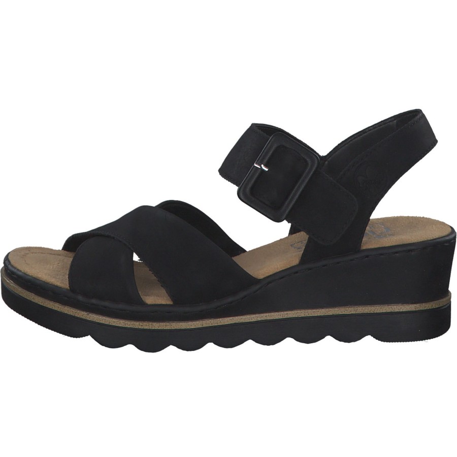 Damen Rieker | Rieker 67463, Plateau-Sandaletten, Damen, Schwarz